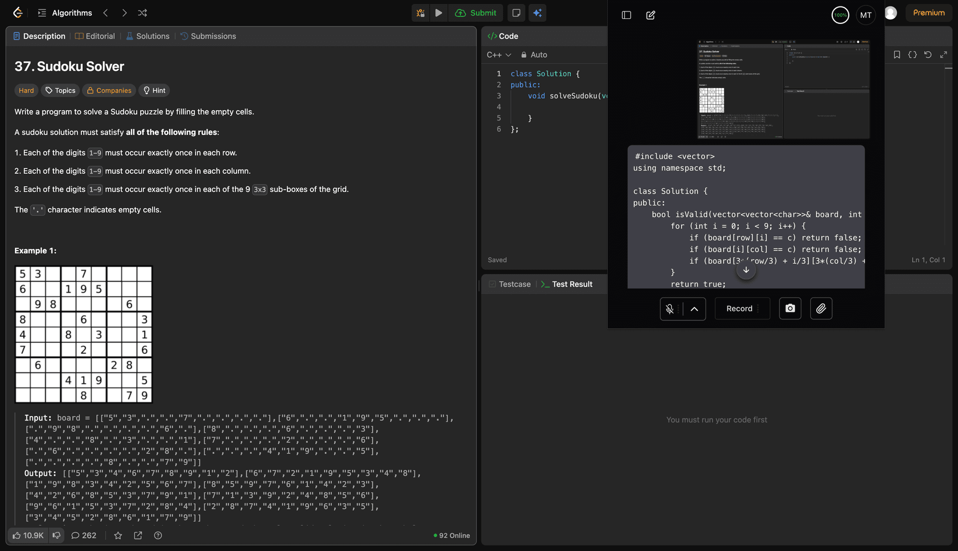 Example of screenshot capture with AI response